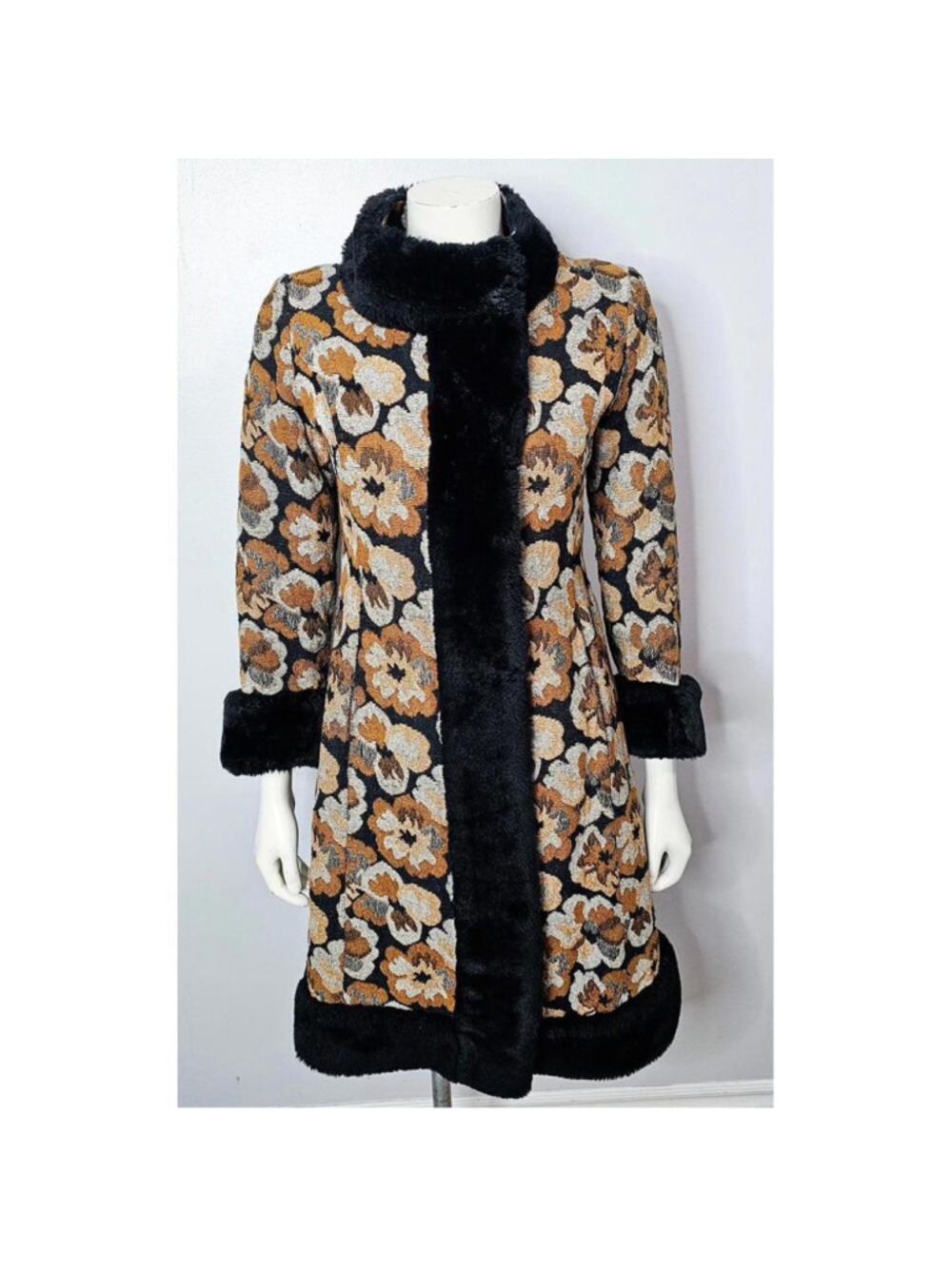 Vintage 1960s Dark Floral Princess Tapestry Coat